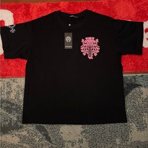 Chrome Hearts Black Tee with Pink Emblem